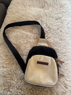 Petunia pickle bottom Canvas and Black Crossbody Sling Bag - Cream and Black